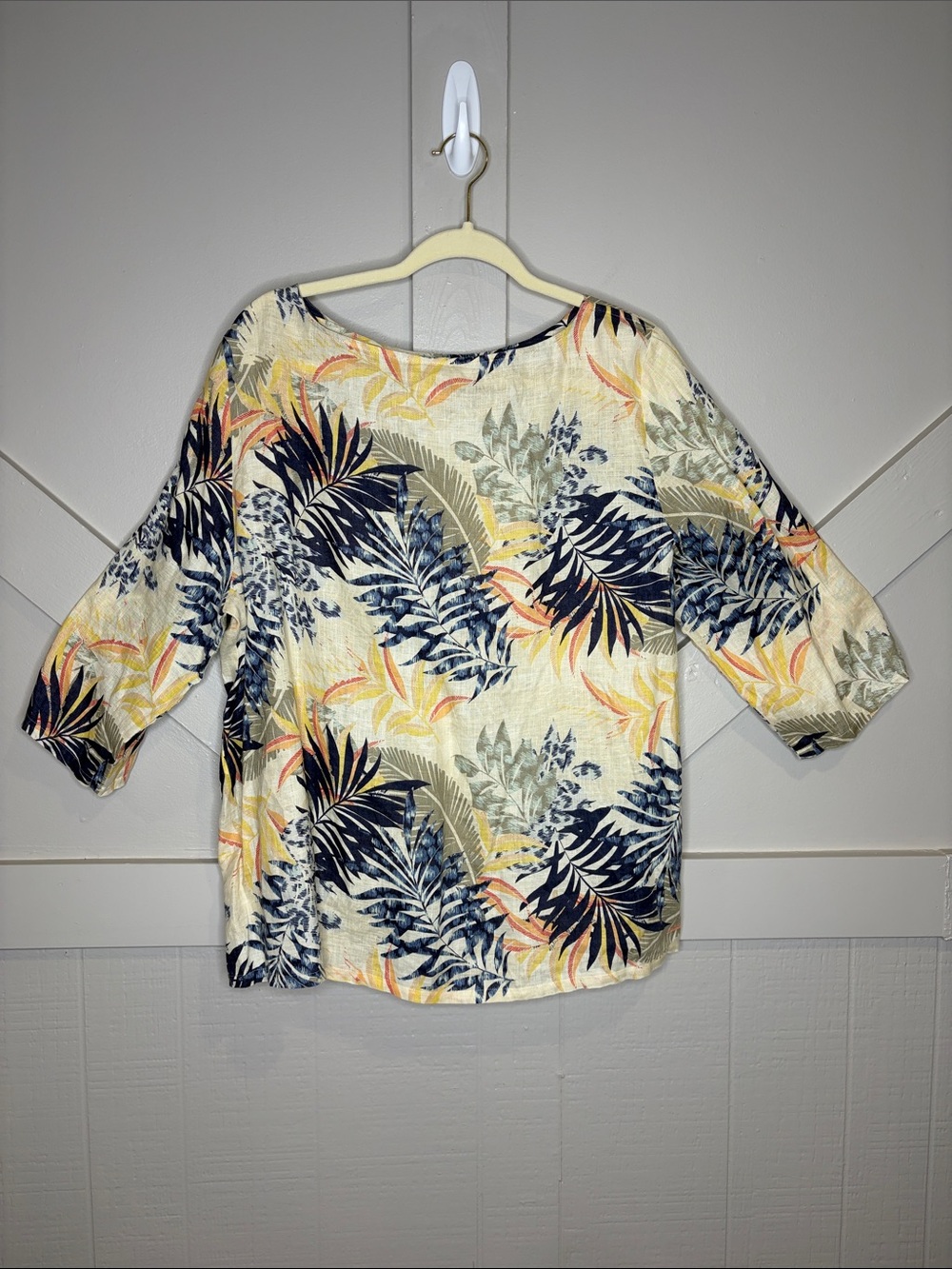 Chico's 100% Linen Tropical Palm Leopard Tunic Blouse Yellow Multi Size 2.5 (14) - Picture 4 of 11